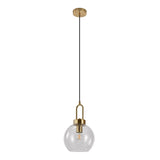 Suspension Luton en laiton avec abat-jour en verre transparent, vue de face
