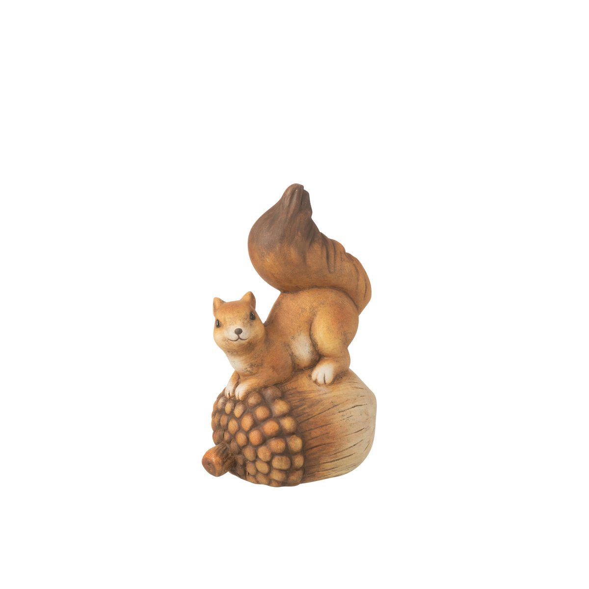 Écureuil en porcelaine marron, détail du gland et texture