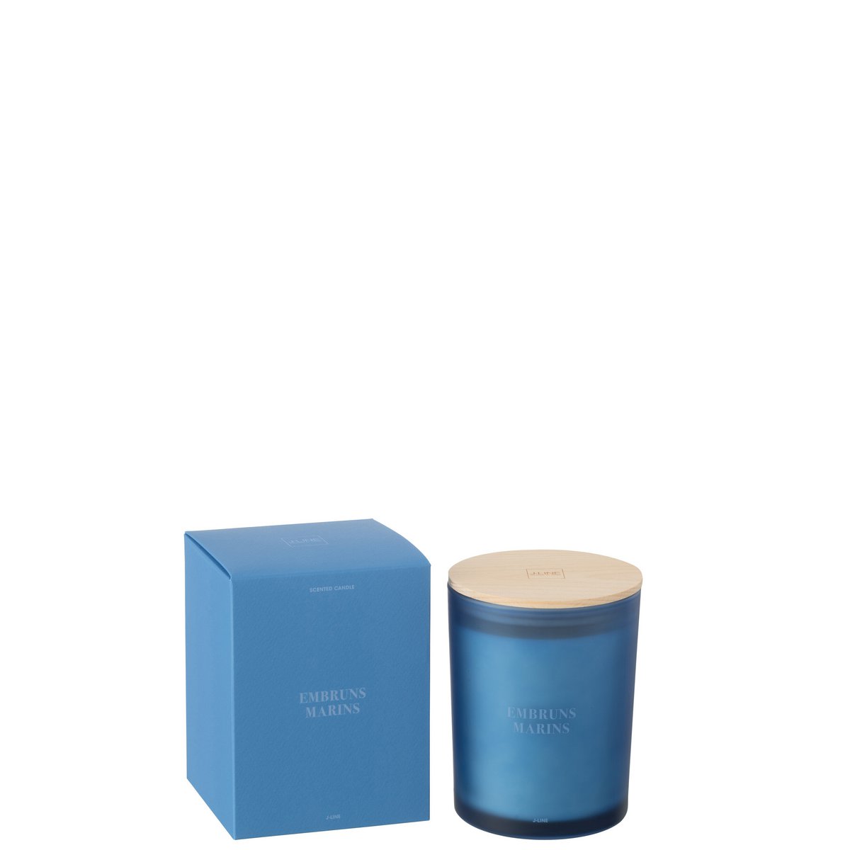Bougie J-Line Embruns Marins - vue de face, couleur bleu profond