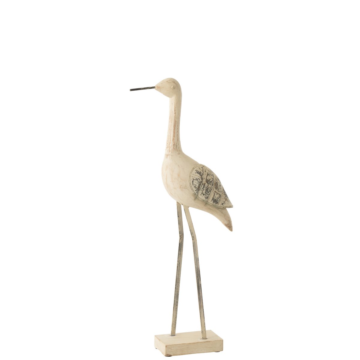 Oiseau décoratif J-Line en bois et métal, couleur beige, design scandinave