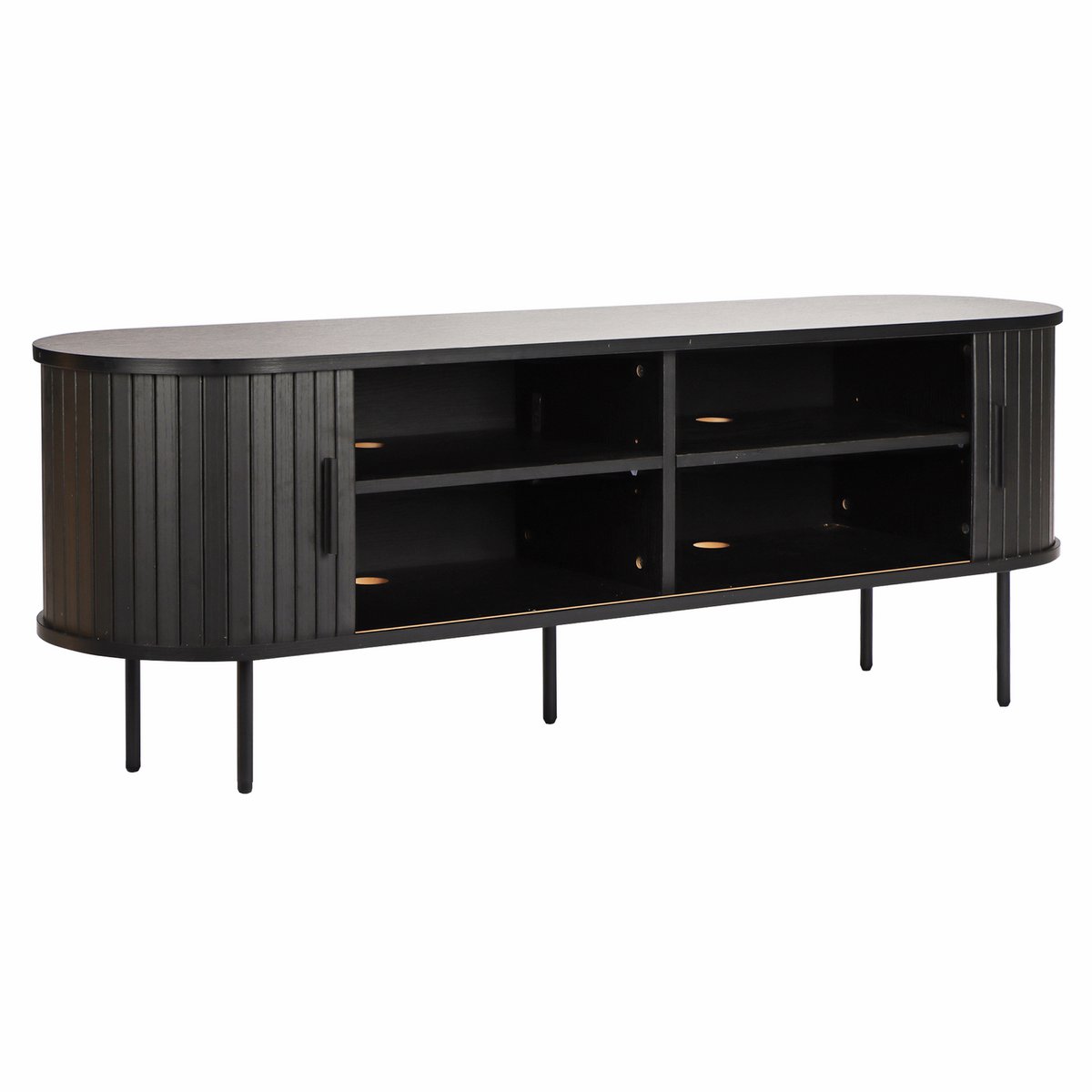 Lowboard noir dans un salon moderne avec décoration scandinave