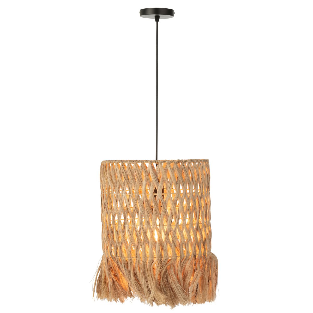 Lampe à suspension J-Line Round en rotin naturel, vue de face