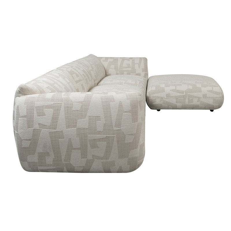 Canapé Amsterdam 4 places avec pouf Glyphes Blancs, design épuré et moderne.