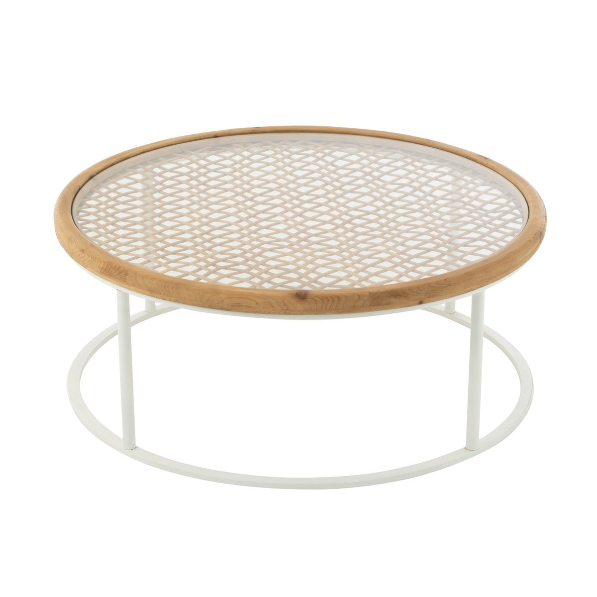 Table basse J-Line en épicéa et métal blanc, vue de face
