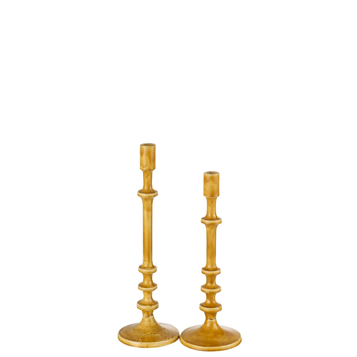 Bougeoir J-Line Classic en aluminium ocre, sur une table
