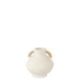 Vase Leo de J-Line en terracotta blanc naturel, 30 cm de haut