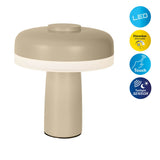 Table sans fil "PilU", 16,5 cm de haut, au-dessus de Ø de 15 cm, métal dans la couleur Frost Allmond, plastique blanc, LED intégrée, 280 lumens, dimmable par capteur tactile, blanc chaud blanc