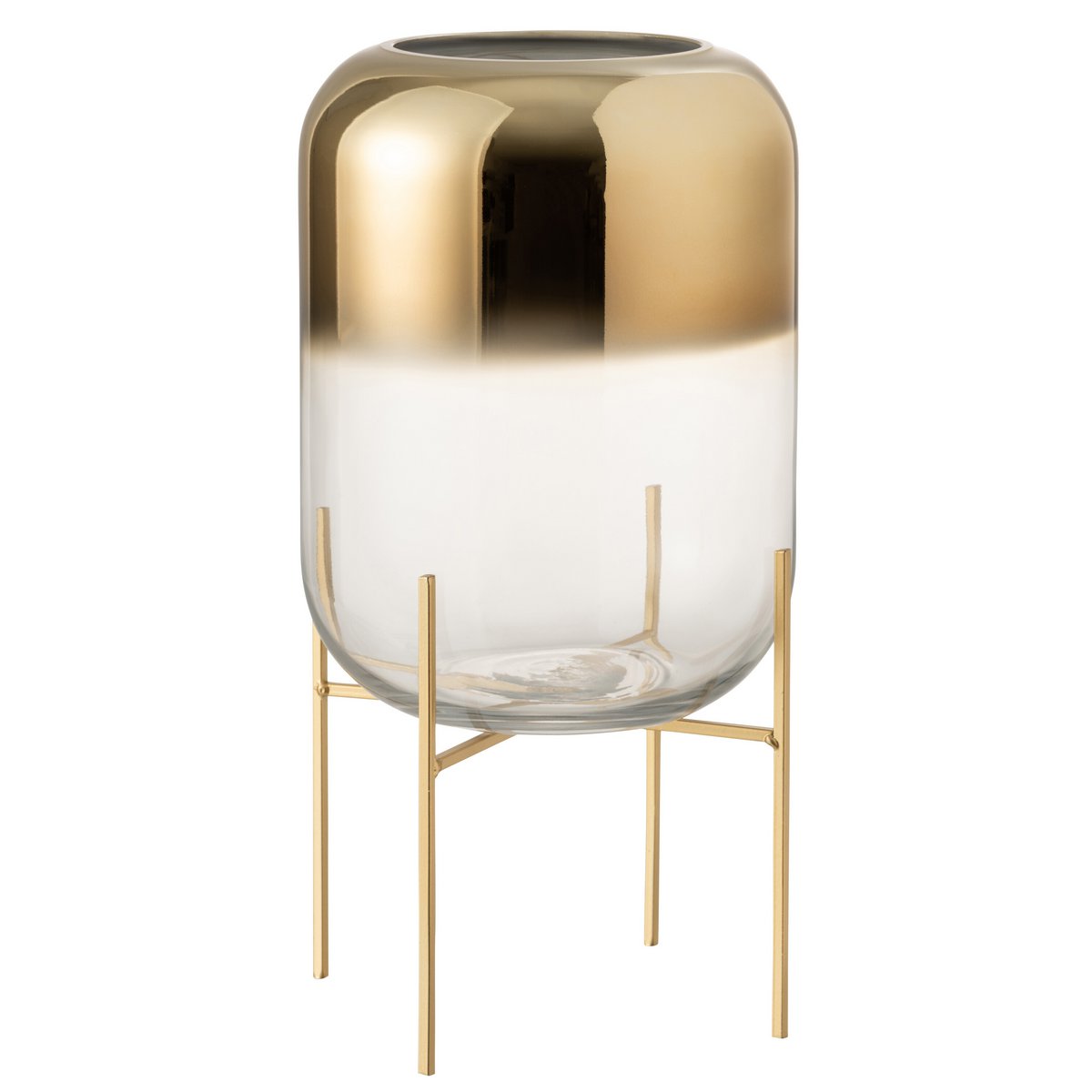 Vase J-Line en verre or transparent, vue de face avec reflets dorés