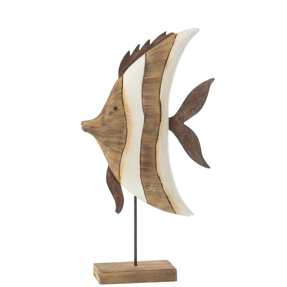 Détail du poisson rayé J-Line, mettant en valeur le design en bois