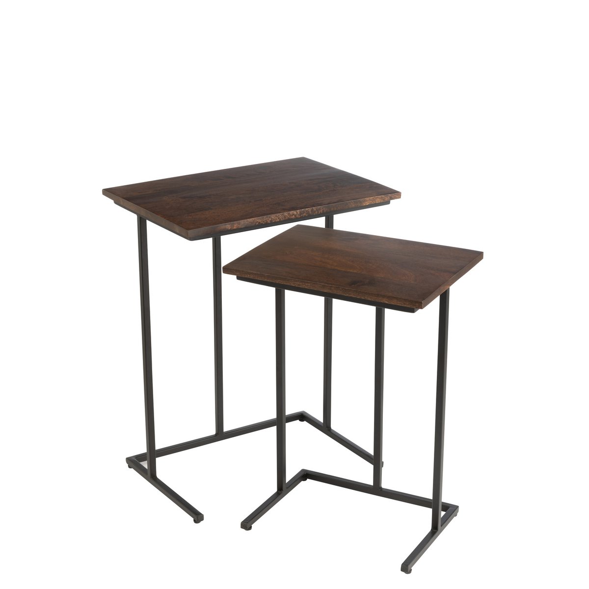 Set de 2 tables J-Line en bois mangohout et métal noir, vue d'ensemble