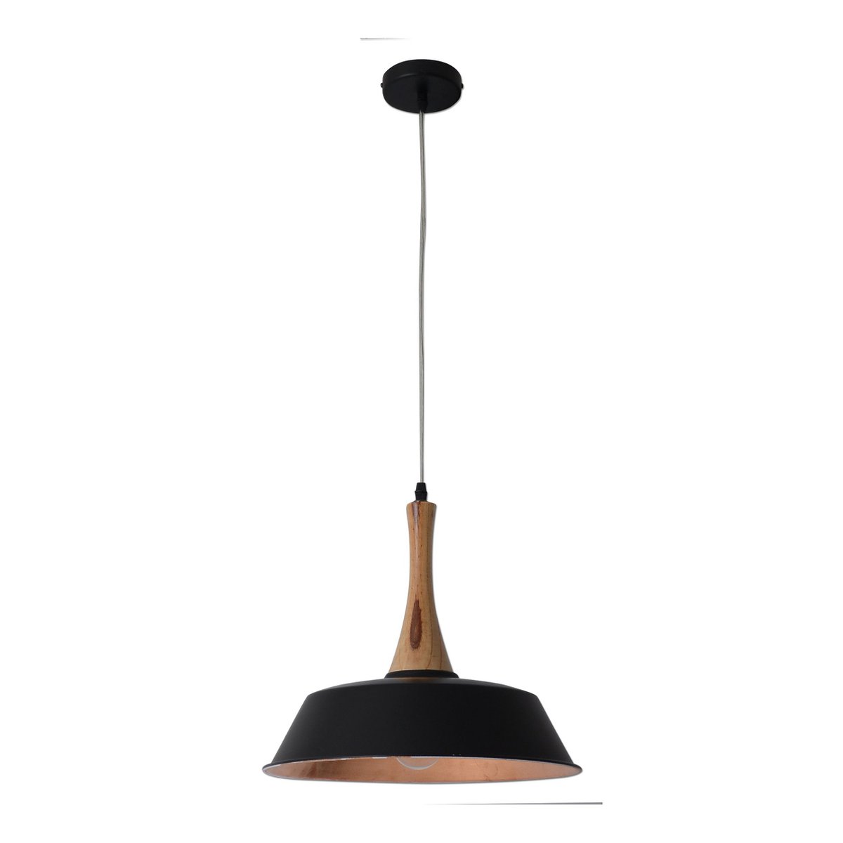 Pendentif "culum" Ø 36cm en métal en noir et cuivre, avec du bois, e27