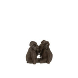 Statue décorative Couple d'Éléphants en polyrésine marron foncé, 19,5 cm de hauteur