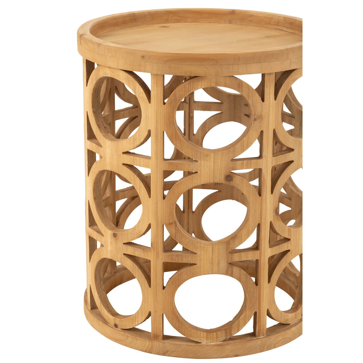 Table d'appoint Epicéa sculpté vue de face, finition naturelle et design élégant.