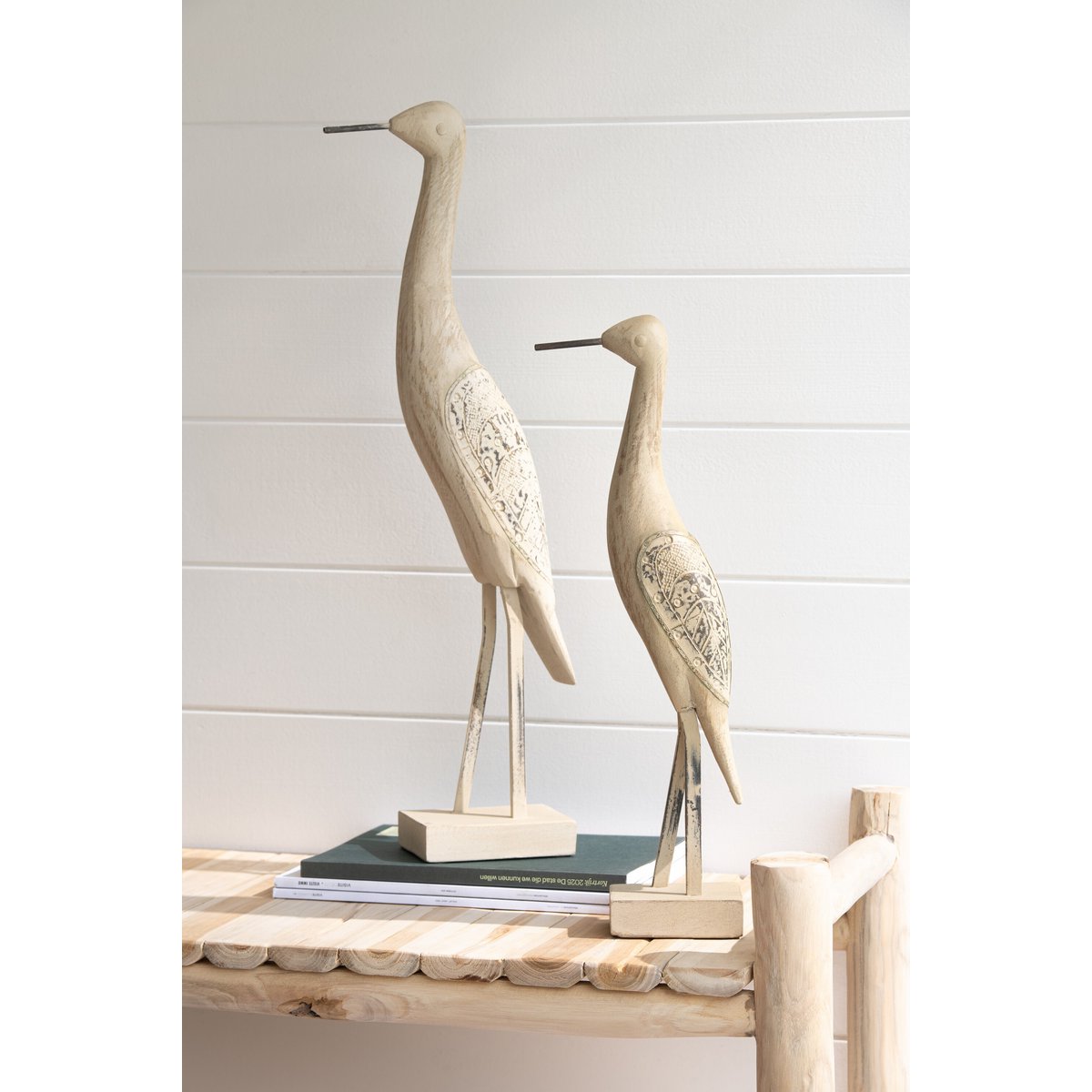 Oiseau décoratif J-Line en bois et métal, vue de face