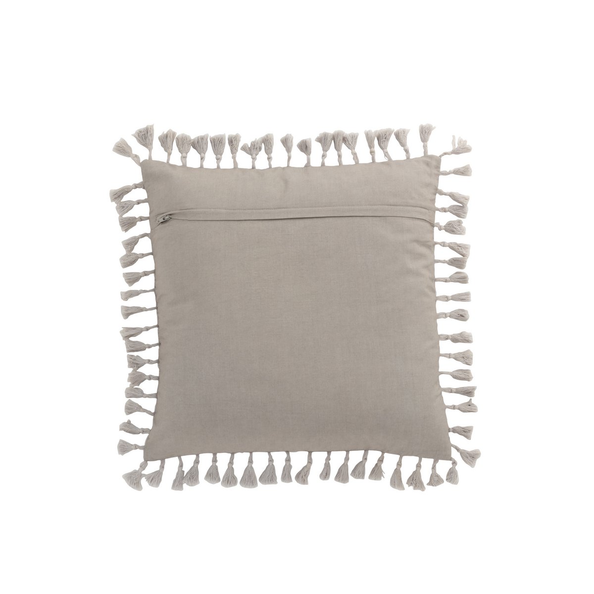 Coussin marocain J-Line gris avec pompons sur canapé