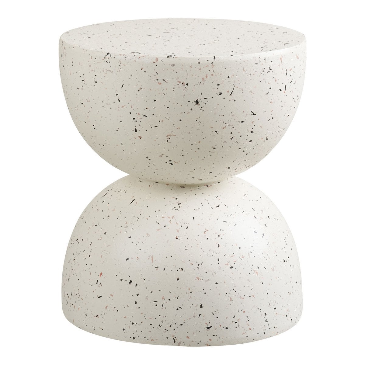 Vue latérale de la table Bonita, mettant en valeur sa finition terrazzo