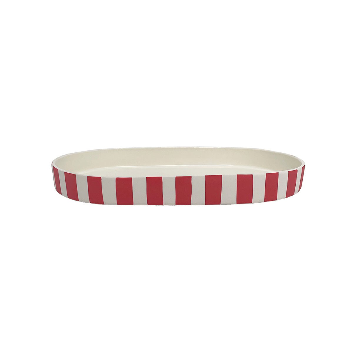 Plateau ovale Toppu en céramique blanche avec un design graphique élégant
