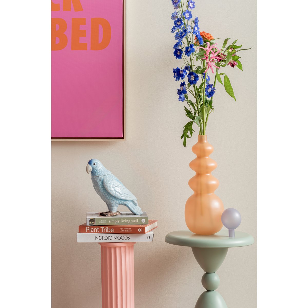 Pot de Rangement Oiseau en céramique bleu, détail du bec