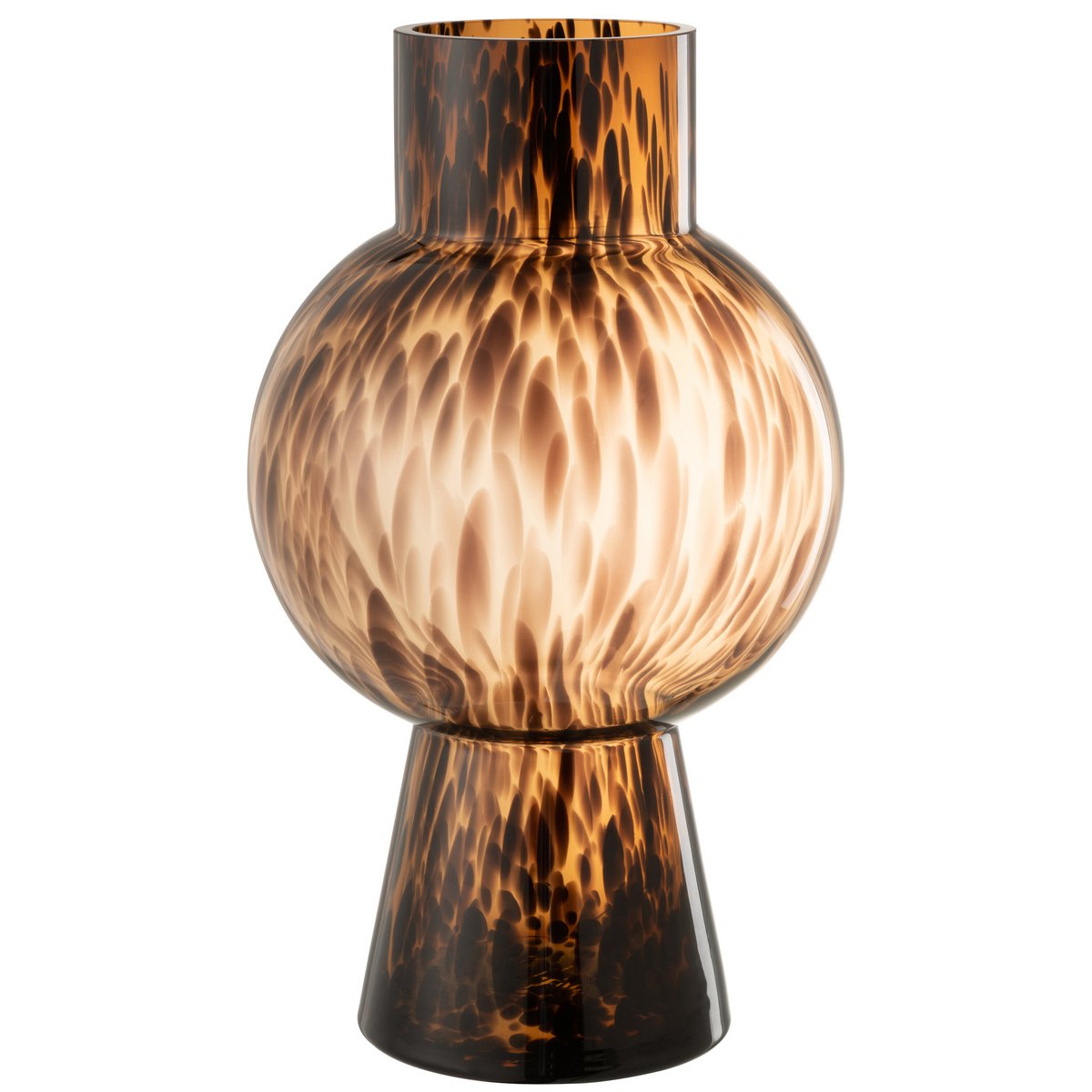 Vase Ball Dot en verre brun de J-Line, vue latérale montrant la hauteur