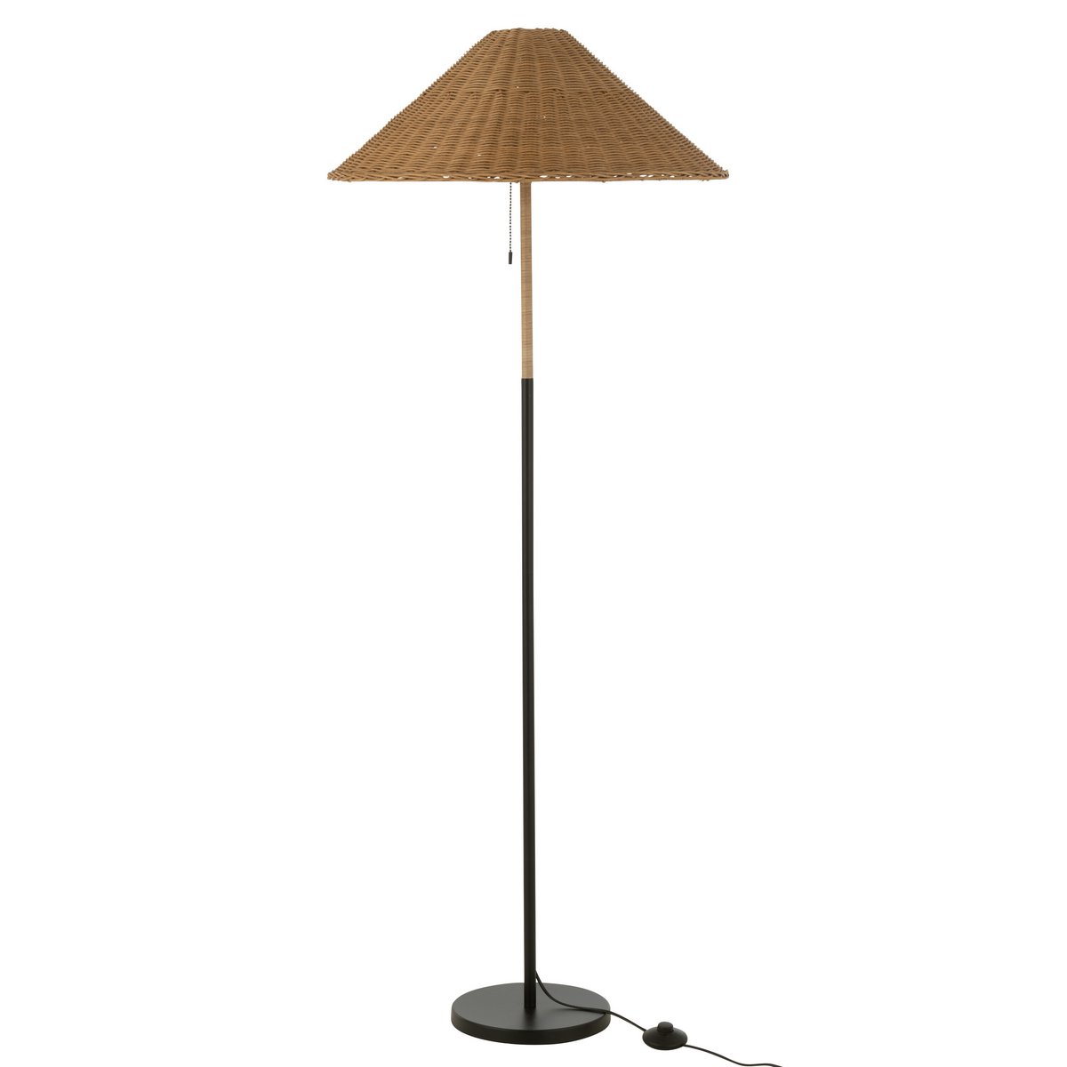 Lampadaire J-Line, fusion de métal et rotin, style bohème