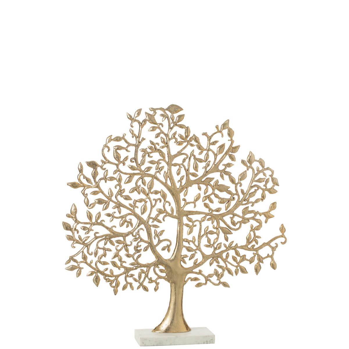Détail de la feuille d'arbre J-Line en aluminium doré, mettant en avant la texture