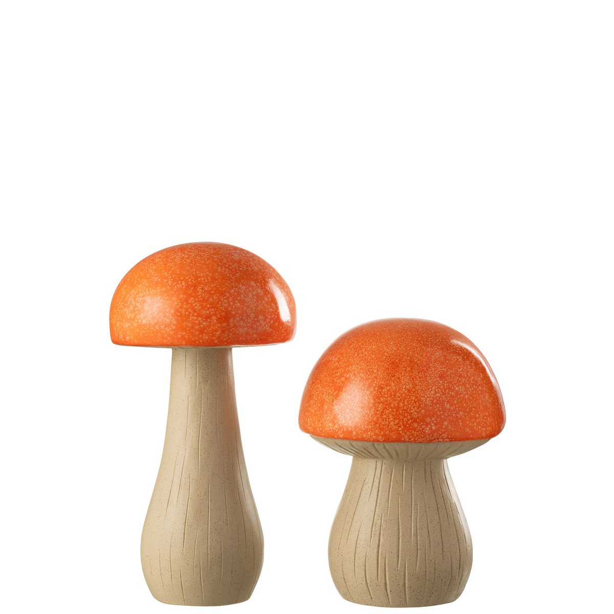 Décoration Mushroom J-Line en polyresine orange, vue de face.