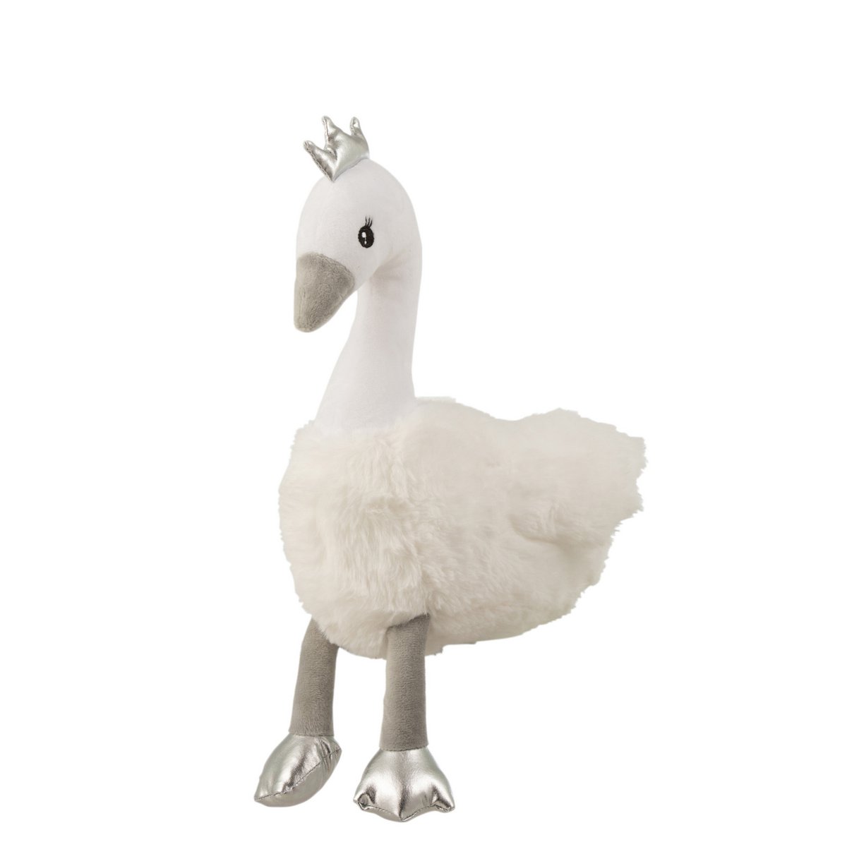 Figurine cygne J-Line en textile blanc et gris, vue de face
