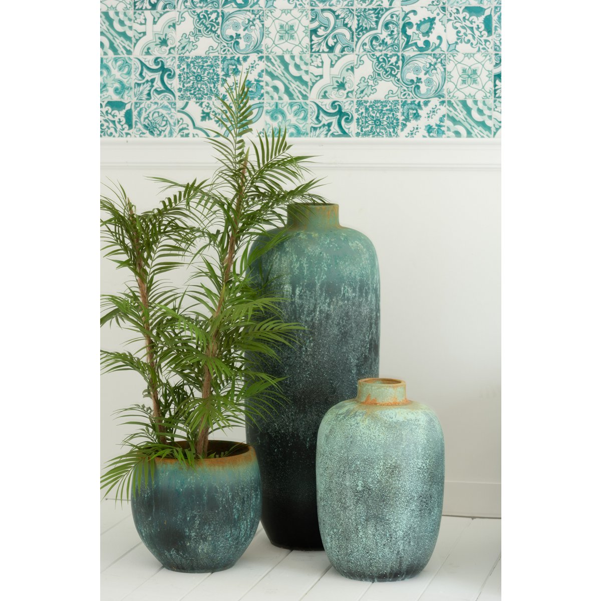 Vase Vintage en Céramique Azure - Profil droit