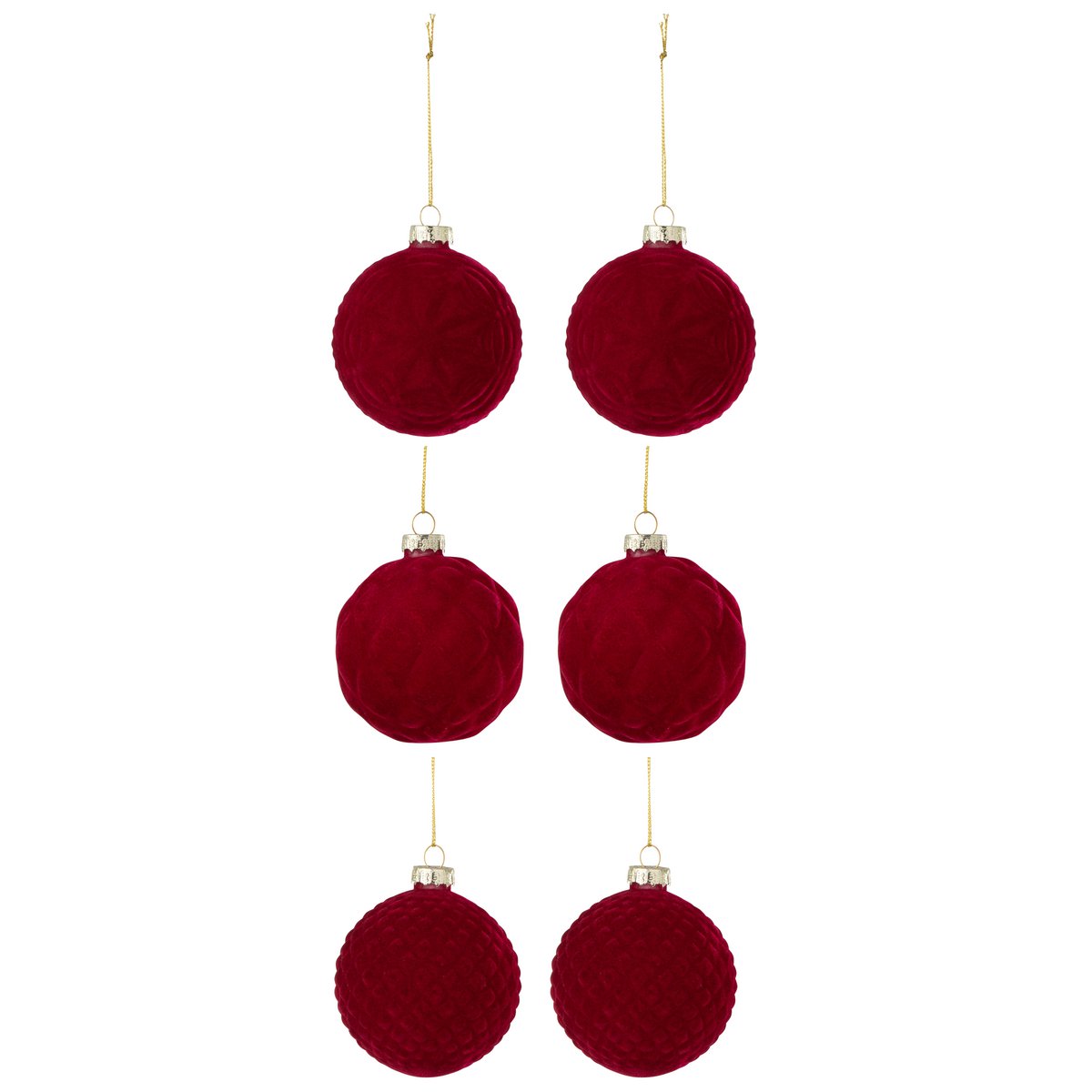 Boule de Noël en velours rouge J-Line, détail du velours et du verre