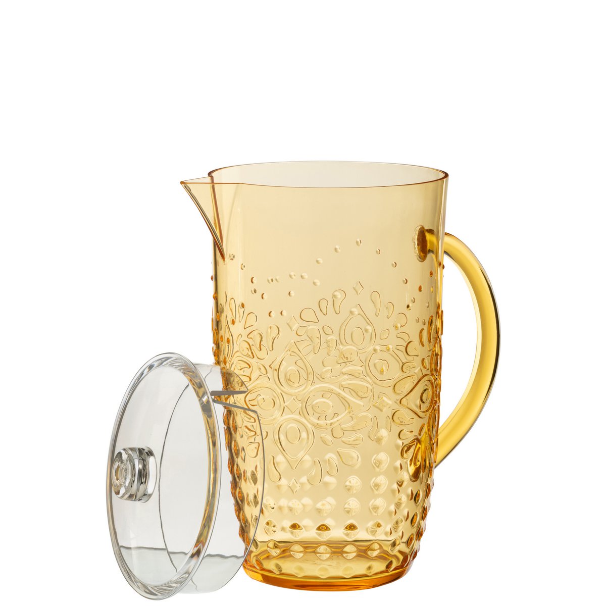 Carafe J-Line en plastique jaune, élégante et moderne sur table