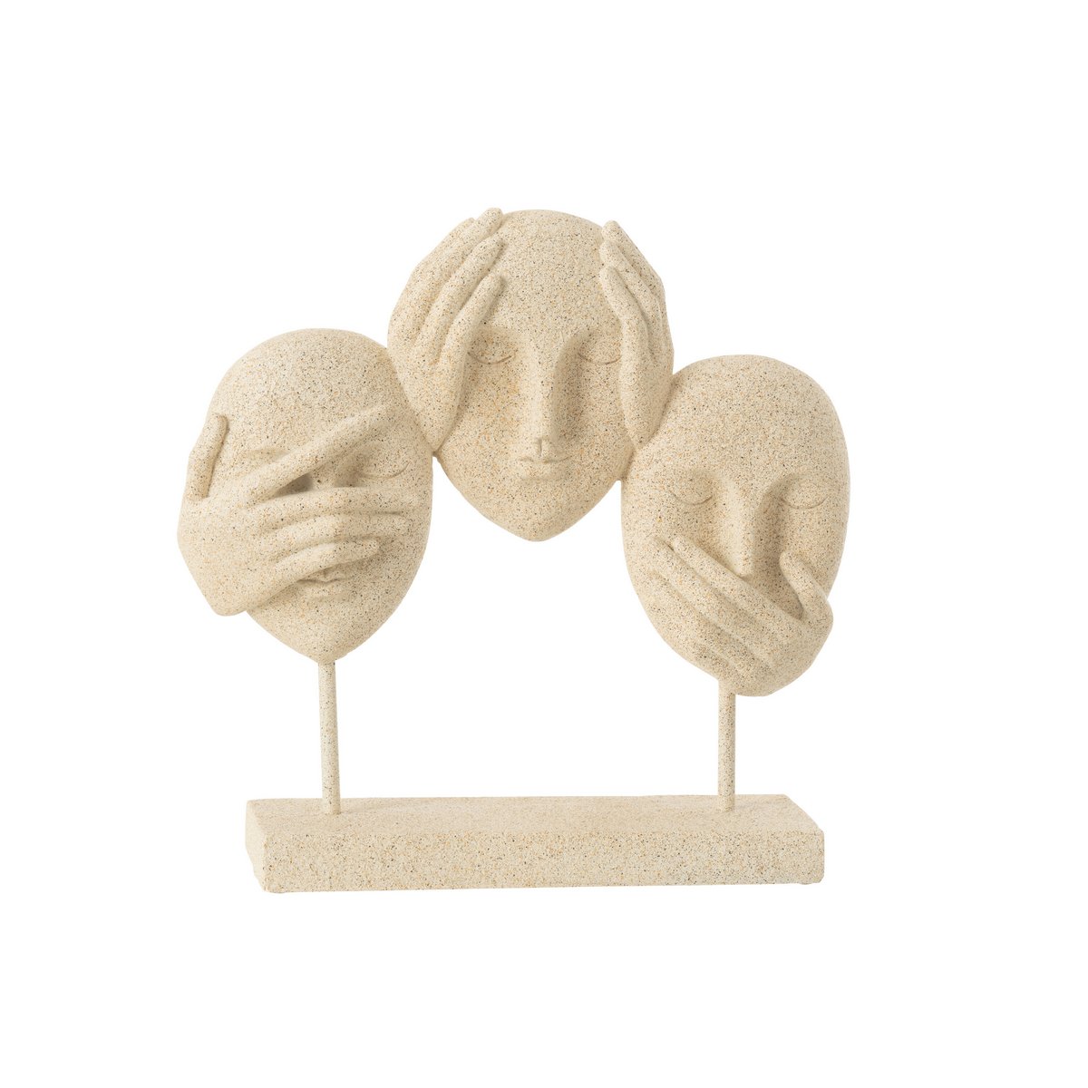 Sculpture J-Line Voir/Entendre/Parler en résine beige sur pied, design moderne