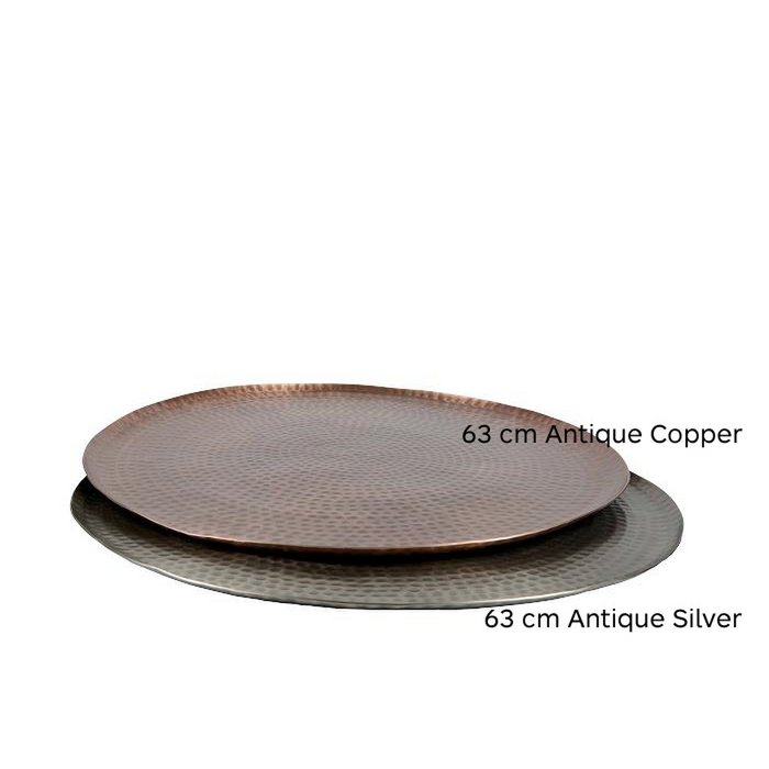 Plateau de service rond en cuivre patiné cuivre