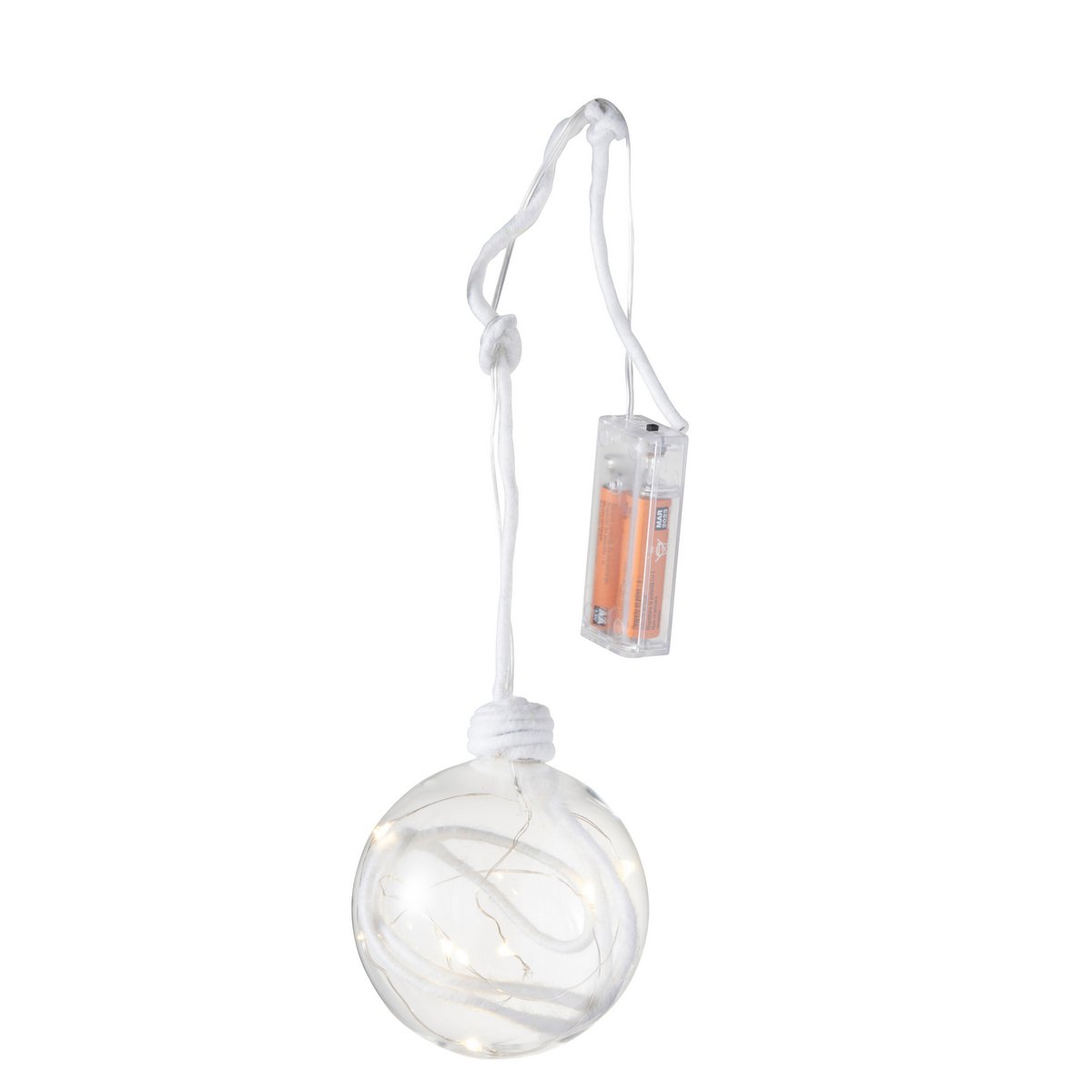 Boule de Noël J-Line en verre blanc avec lumières LED allumées