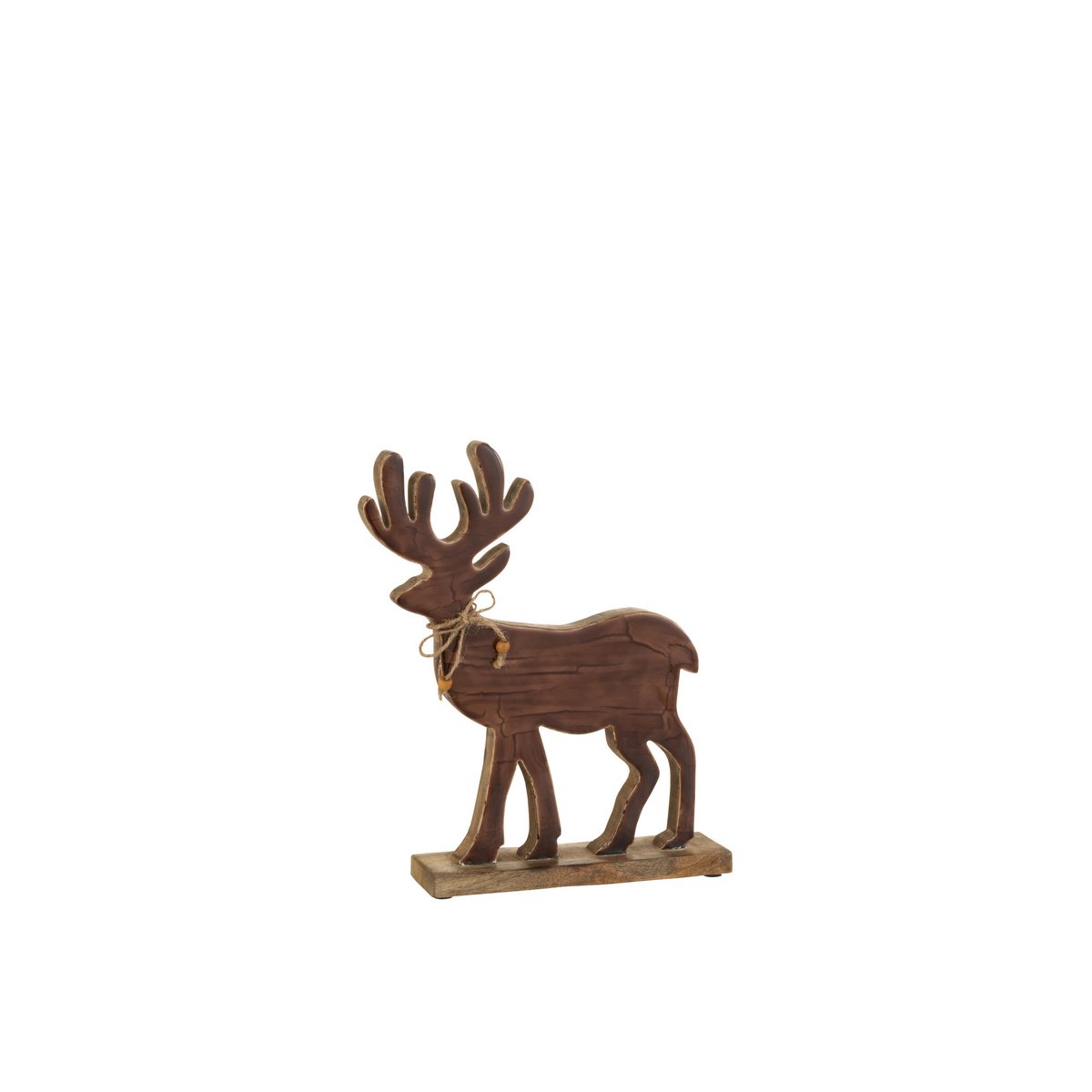 Figurine renne en bois marron J-Line, décoration élégante pour Noël