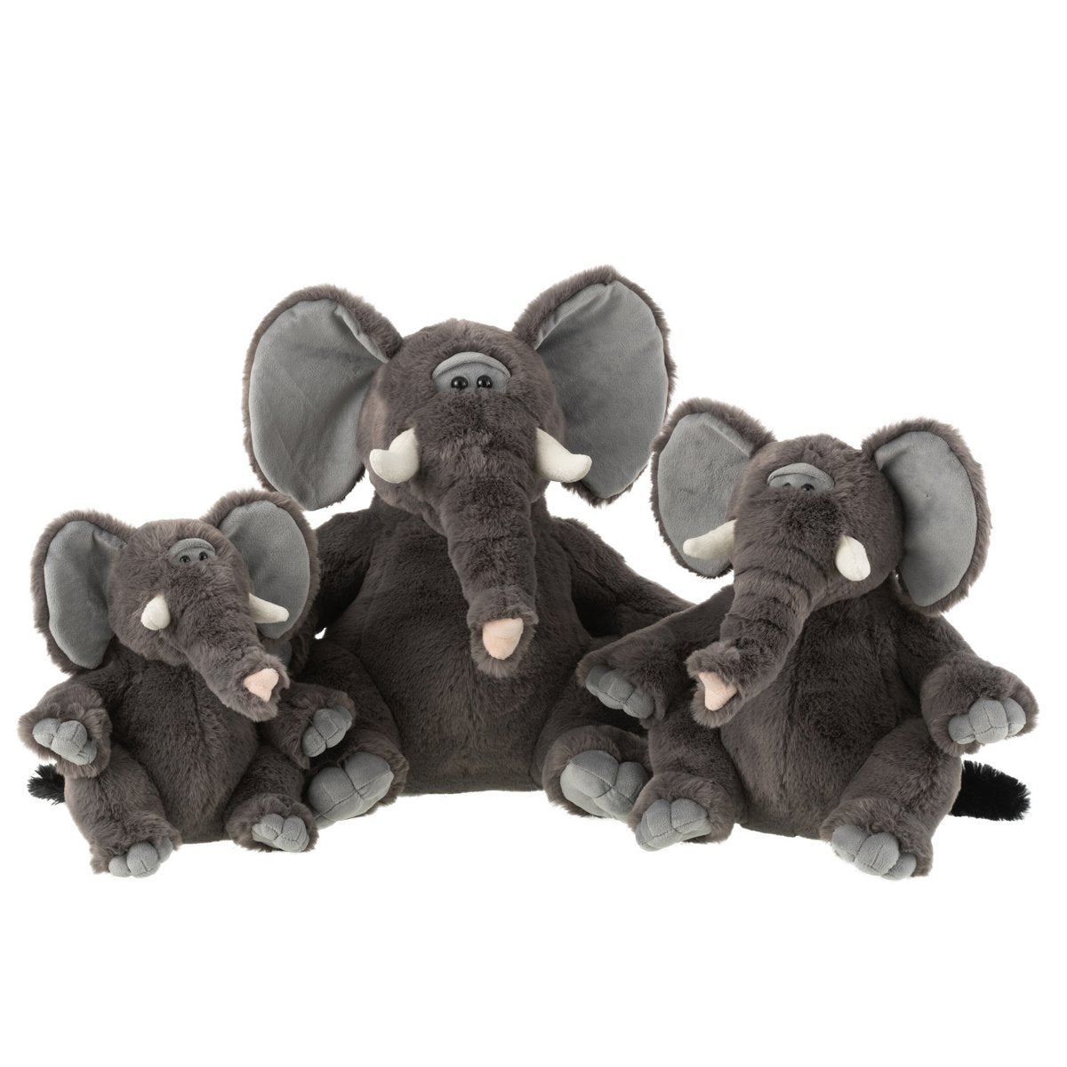 Peluche éléphant gris J-Line de profil avec détails en coton