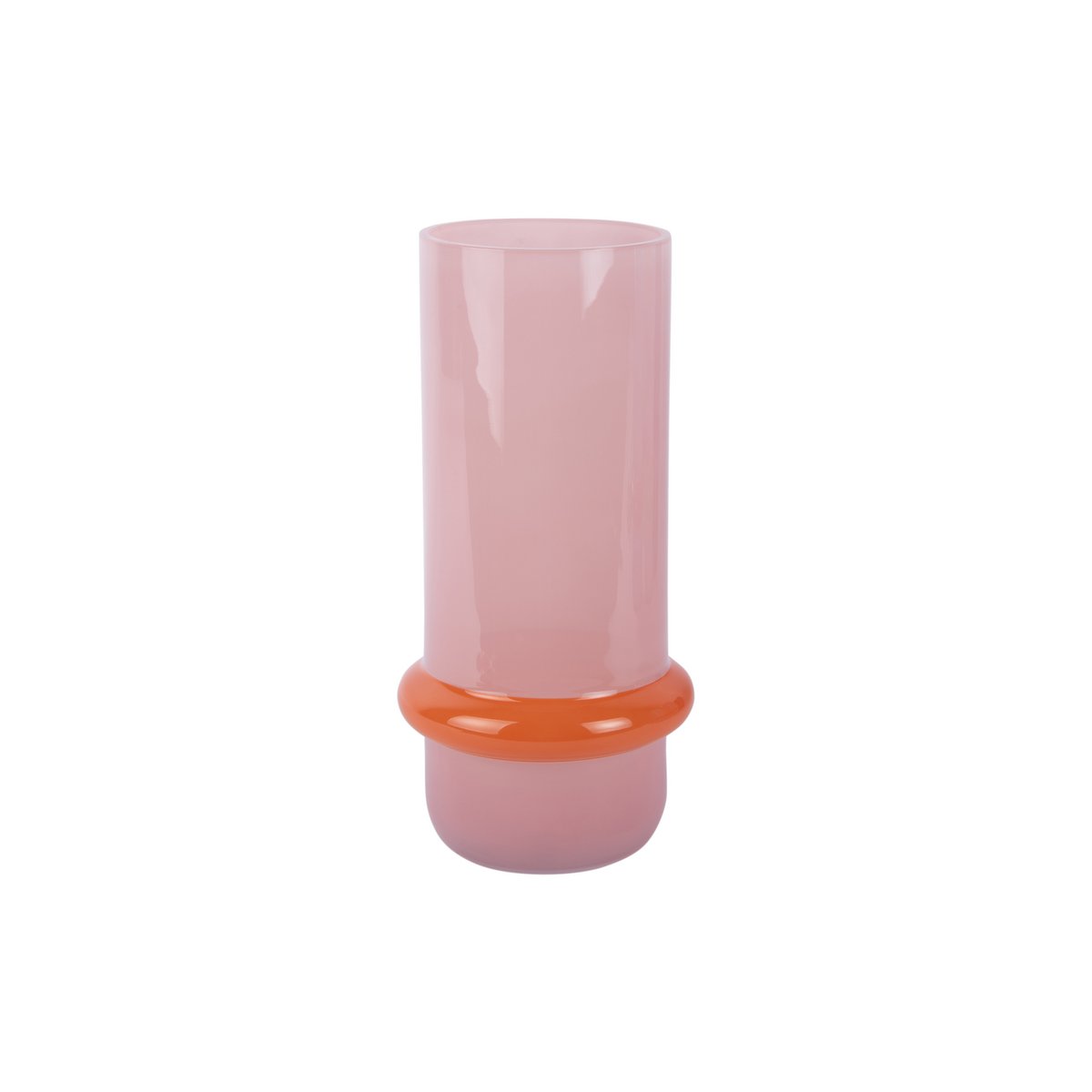 Vase Anneau Animé Grand en verre rose, vue de face