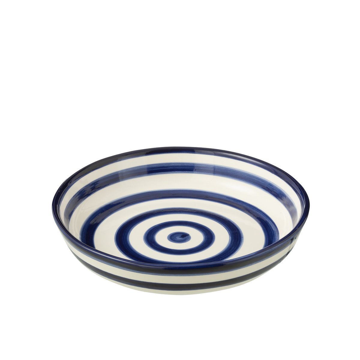 Plat J-Line Kom Grenade Stripes Low en céramique blanc et bleu, vue de dessus