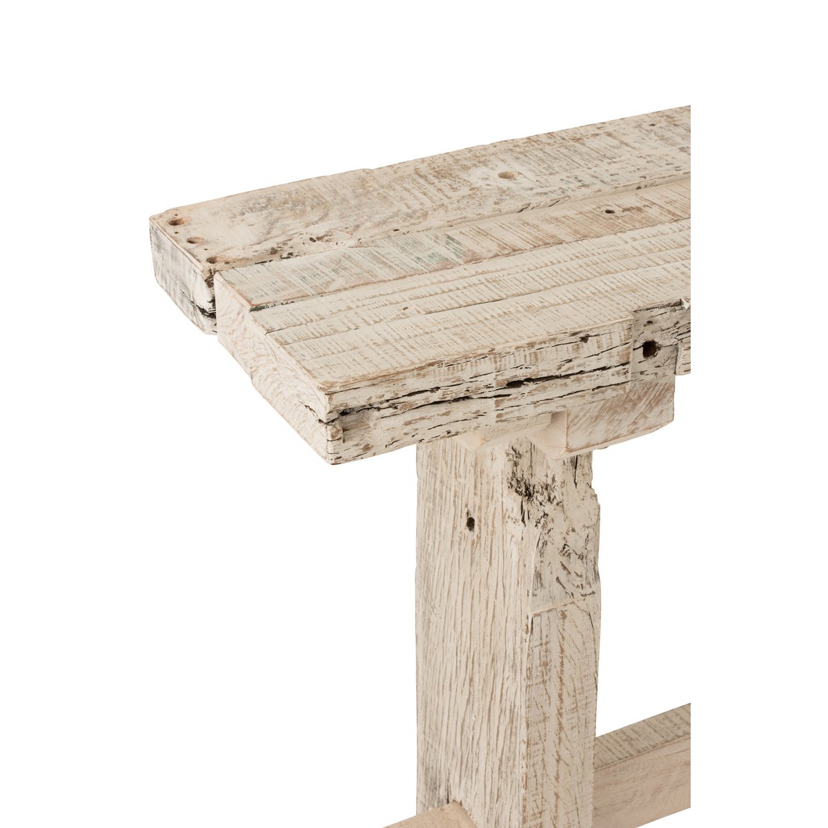 Vue latérale de la console J-Line en bois recyclé, dimensions