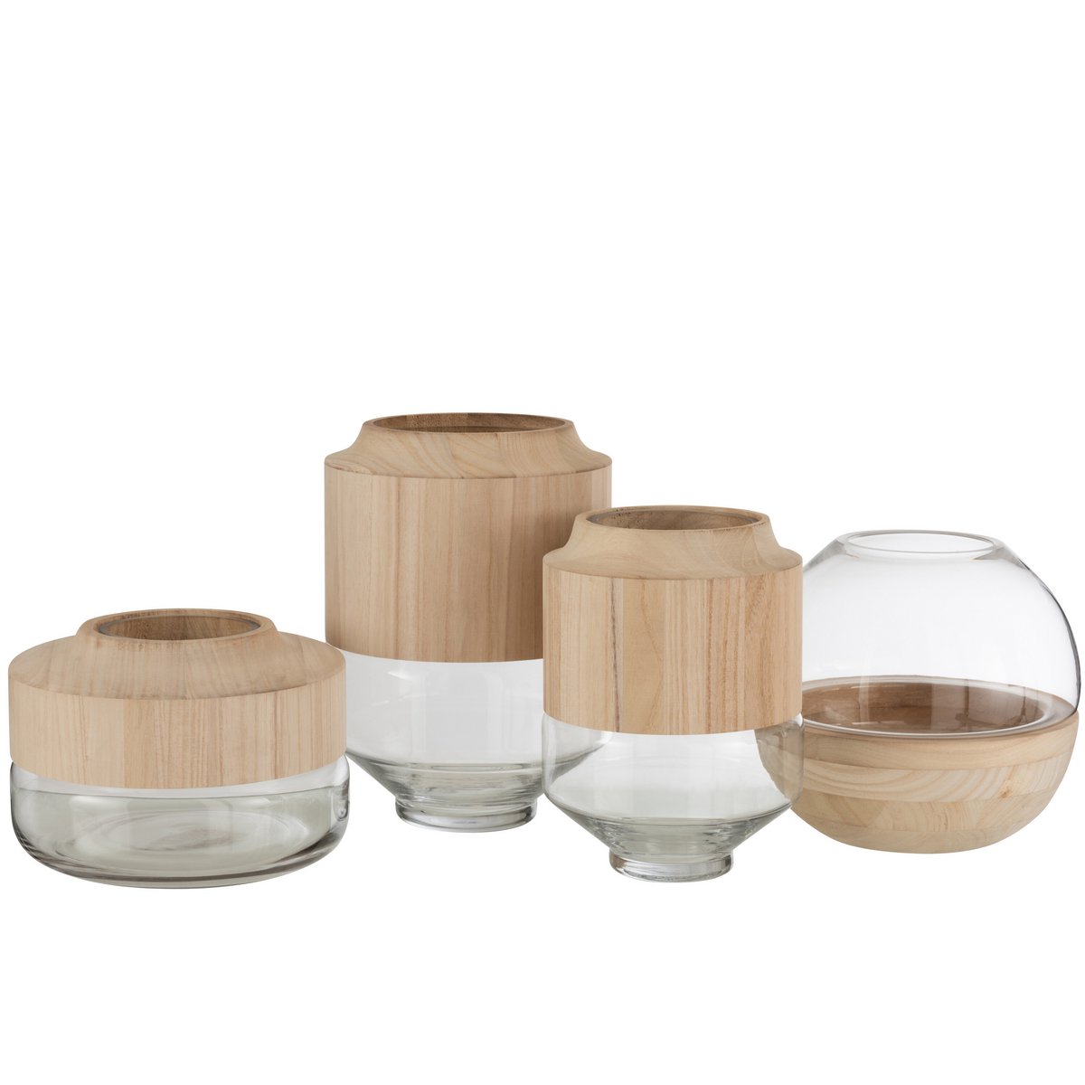 Vase J-Line brun clair, détail du bois et du verre