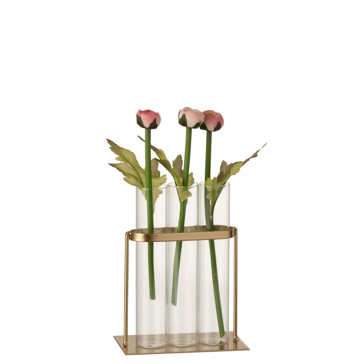 Vase 3 tubes doré de J-Line, détail des tubes en verre