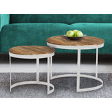 Table basse set de 2 table d'appoint table de salon ronde Austin structure métal argent antique ou noir