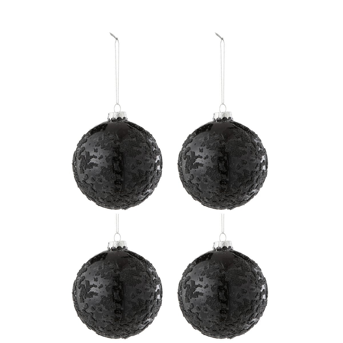 Boules de Noël en verre noir J-Line, élégance et brillance dans une boîte de 4