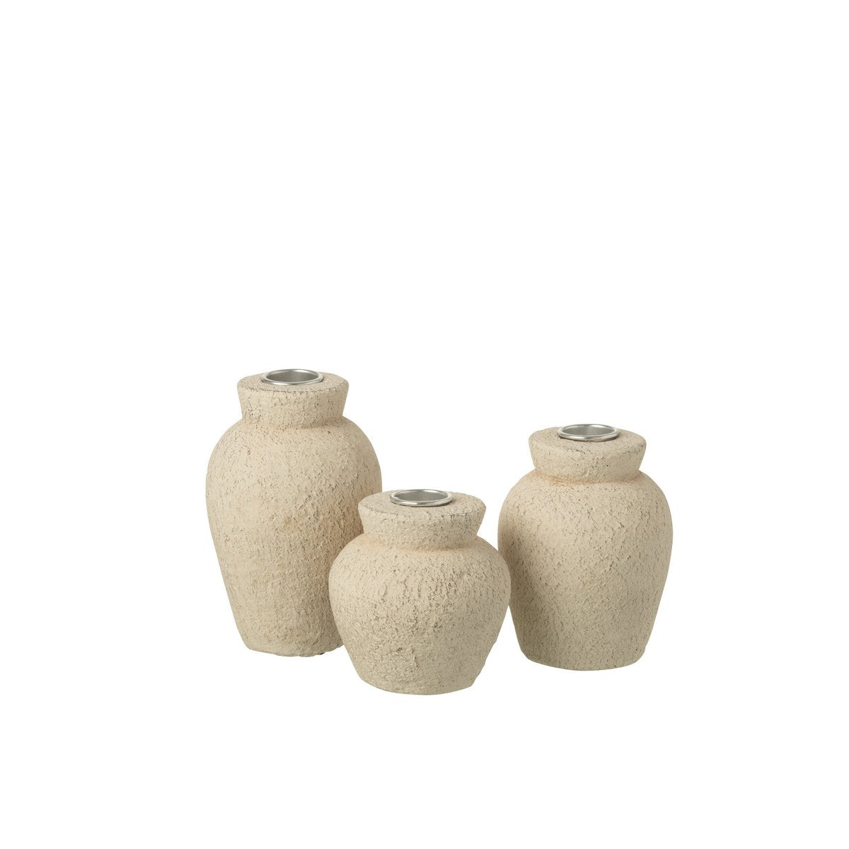 Bougeoir J-Line en ciment beige, ambiance décorative