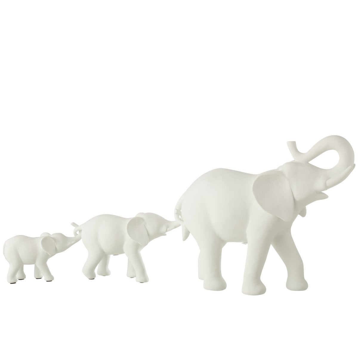 Détail de la sculpture éléphant J-Line, mettant en valeur la finition blanche.