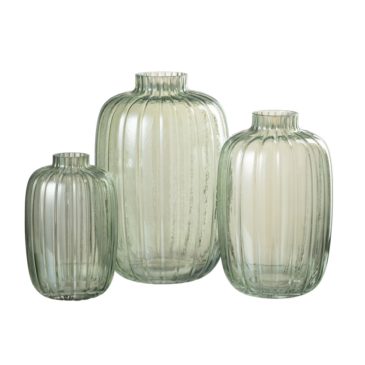 Vase en verre vert J-Line, vue de face avec finition brillante