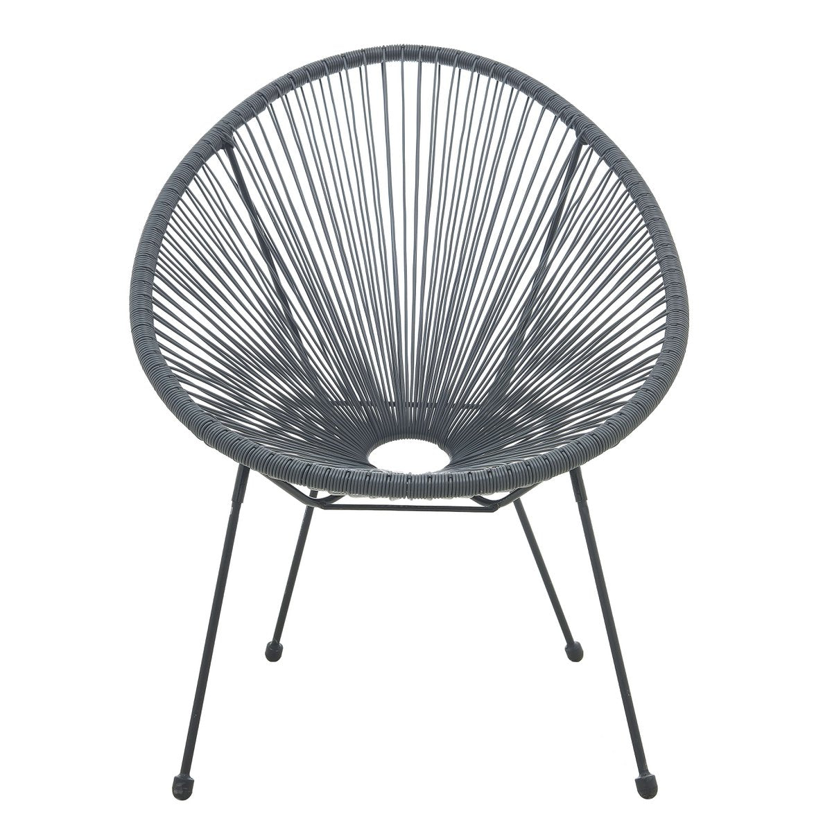 Chaise en rotin moderne noire avec structure en métal, vue de face