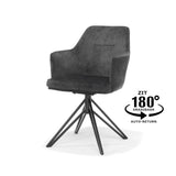 Chaise de bras Calvin tournant au tissu noir Aurora anthracite