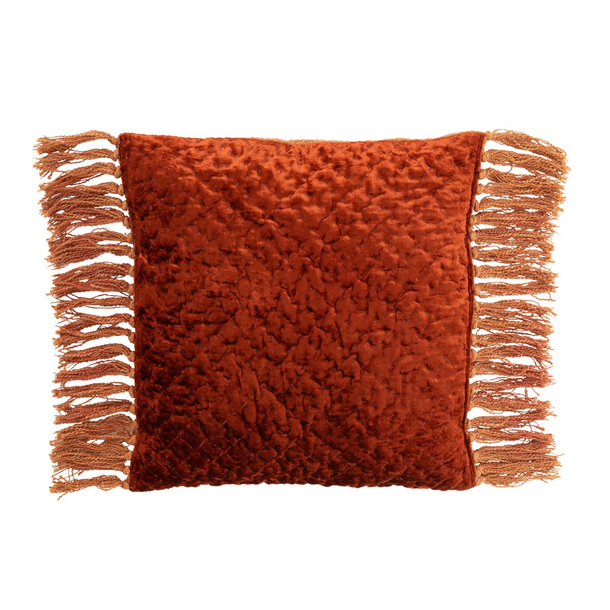 Coussin J-Line Imprimé Brillant en cuivre avec franges, élégant et douillet.