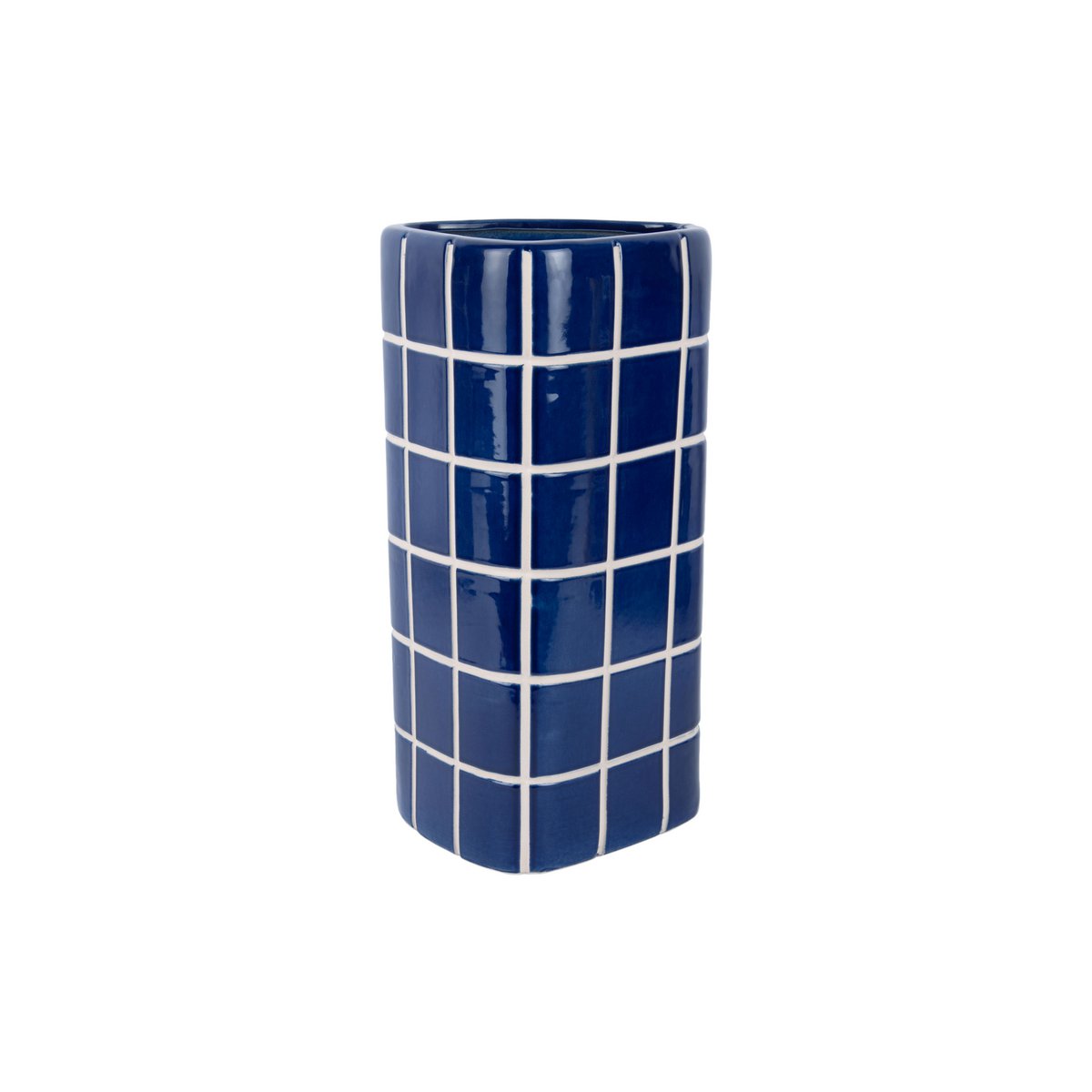 Vue de côté du Vase Retro Tiles Triangular Large, forme triangulaire unique