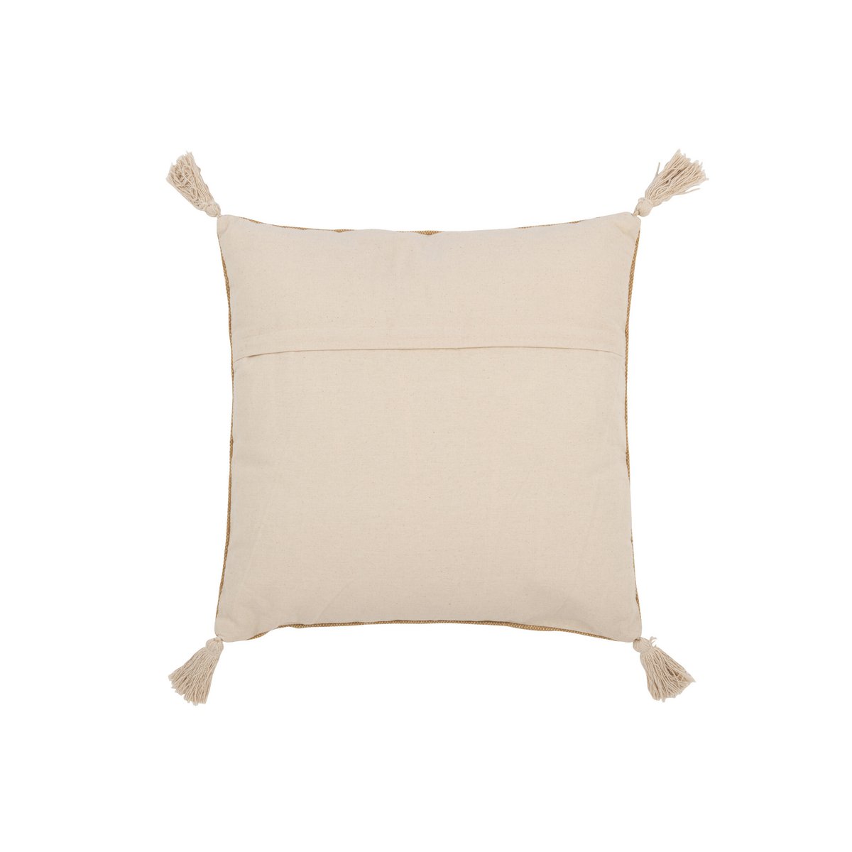 Coussin Triangles J-Line avec pompons, design chic et élégant en coton naturel et blanc.